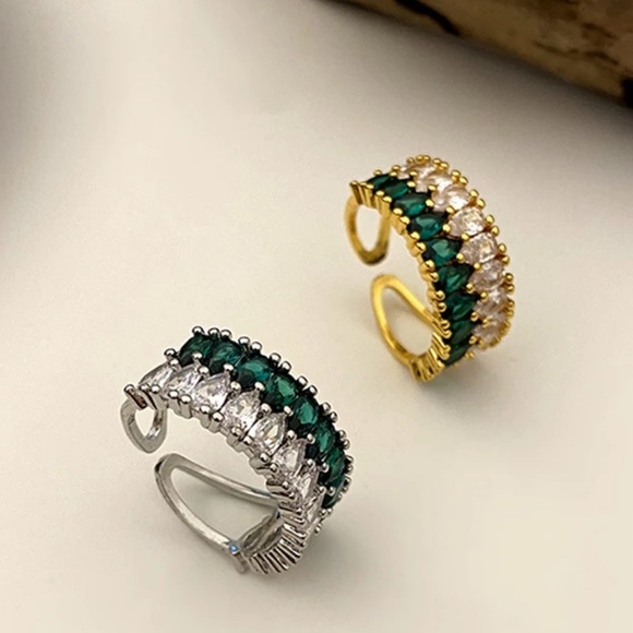 💚Insta green crystals sterling silver open ring - Picture 5 of 5